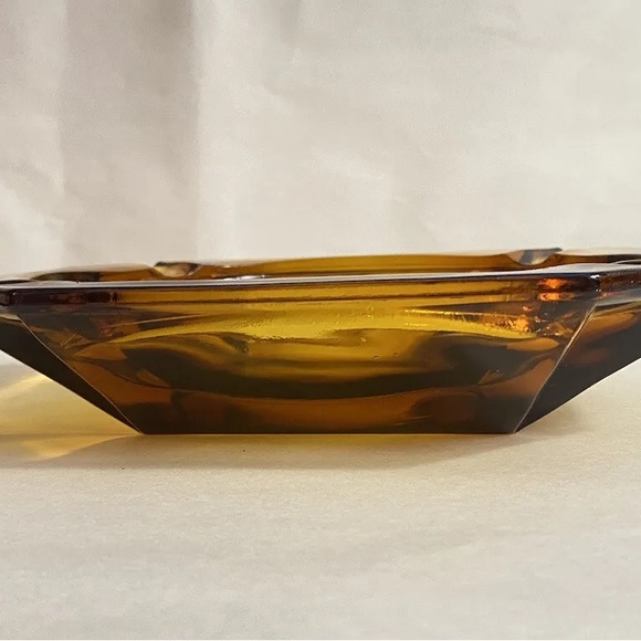 Vintage 8” Square Amber Glass Ashtray Retro MCM Mid Century Modern Decor - Picture 2 of 5
